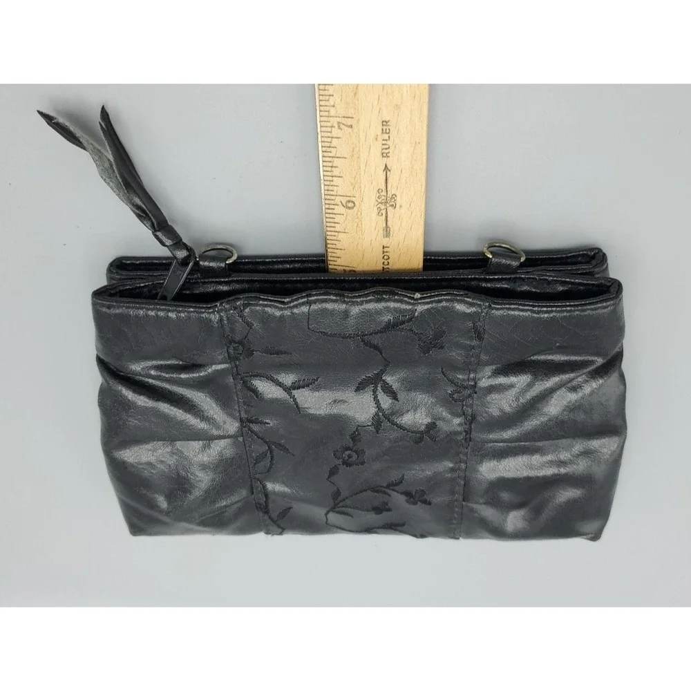 Pacific Connections 80sCrossbody Purse Clutch Leather Embroidered Scallop Ruched
